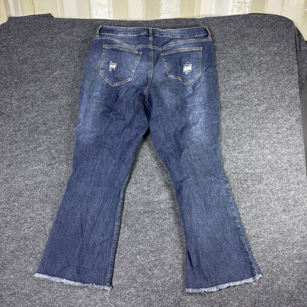 No Boundaries High Rise Crop Flared Jeans Women 17 Blue Denim Cotton Distressed